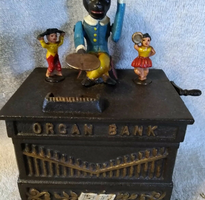 Cast Iron Mechanical Monkey Organ Bank